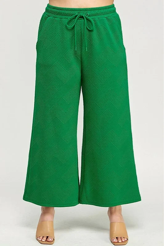 sleek rest pants -Textured Cropped Wide Pant In Green