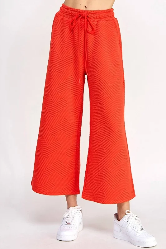 wave stretch pants -Textured Cropped Wide Pant In Orange