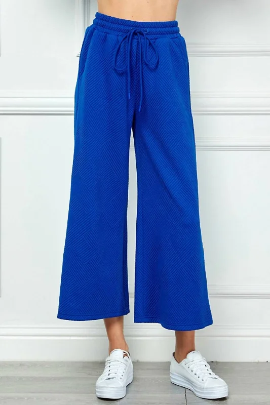 plus striking pants -Textured Cropped Wide Pant In Royal Blue