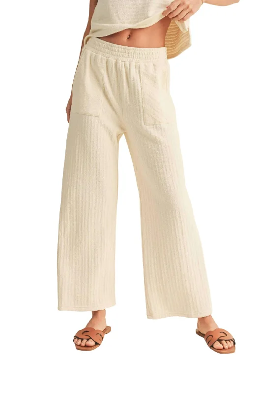 squad rest pants -Textured Stripe Knitted Pants In Cream