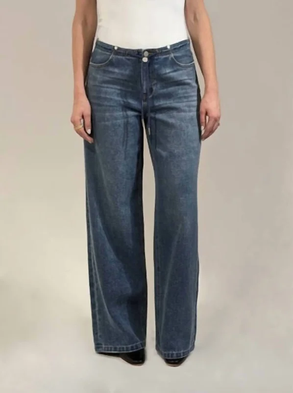 polo hem pants -Western Drawstring Wide Leg Jeans In Dark Blue