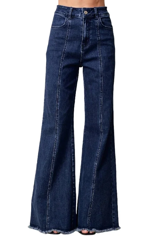 curry stripe pants -Wide Leg Palazzo Denim Jeans In Dark Wash