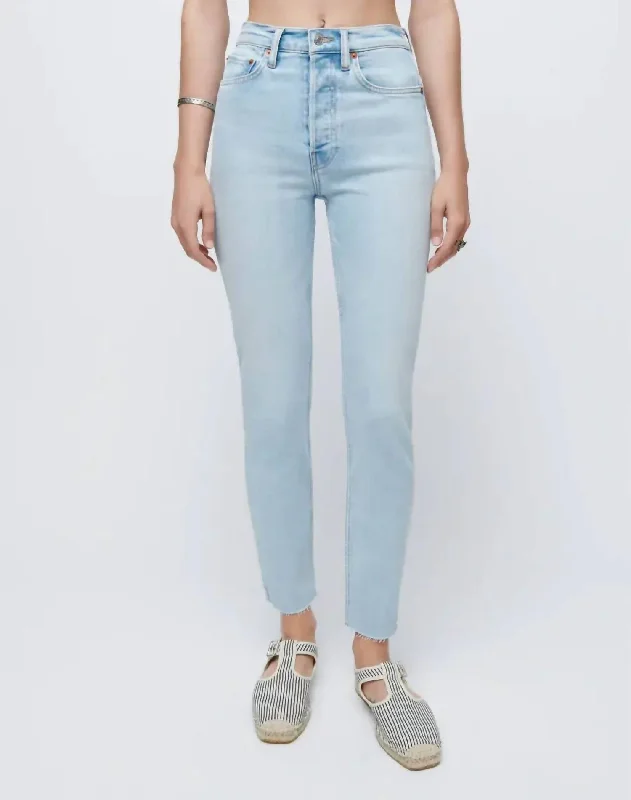 flap side pants -Women's Comfort Stretch High Rise Ankle Crop Jean In Calm Waters