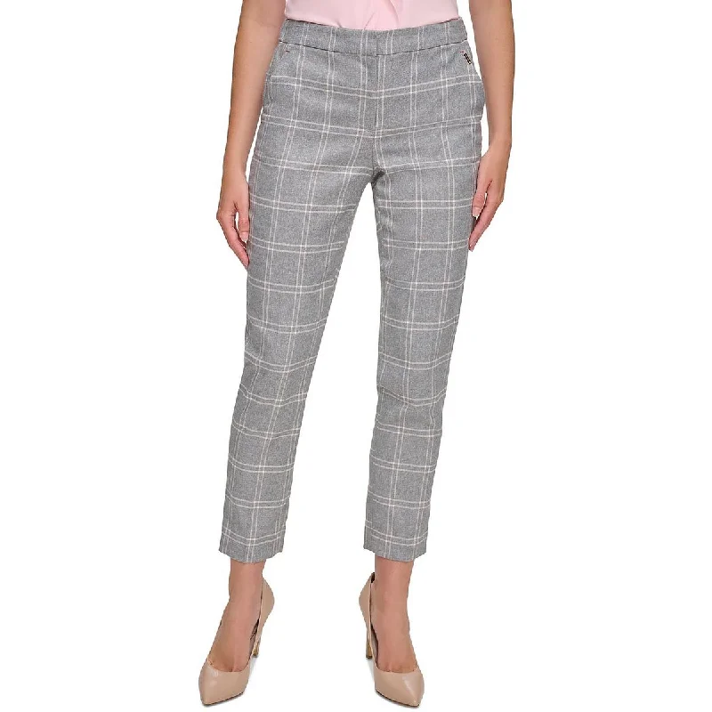 snug fit pants -Womens Cropped Plaid Cropped Pants