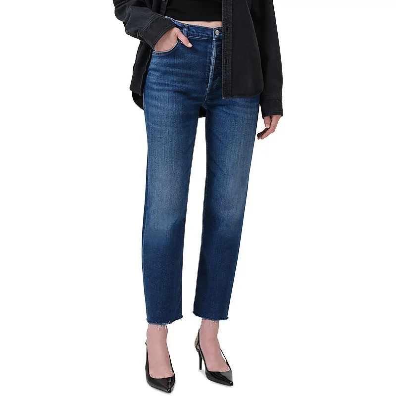 topaz durable pants -Womens High Rise Denim Straight Leg Jeans