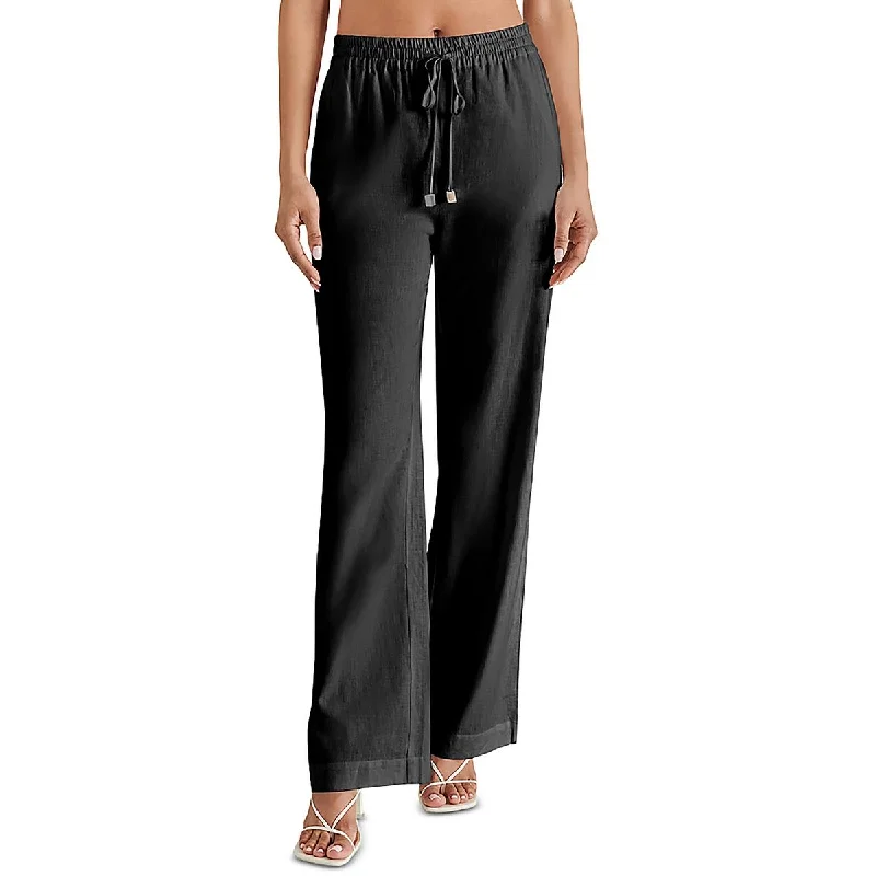 team distressed pants -Womens Linen Drawstring Wide Leg Pants