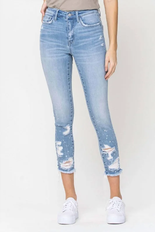 vivid stretch pants -Women's Paint Splatter Crop Skinny Ankle Jean In Light Wash