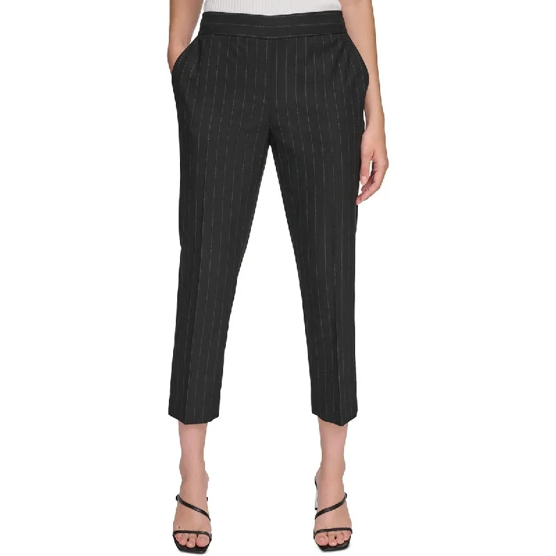 raw hem pants -Womens Pin Stripe Side Zipper Trouser Pants