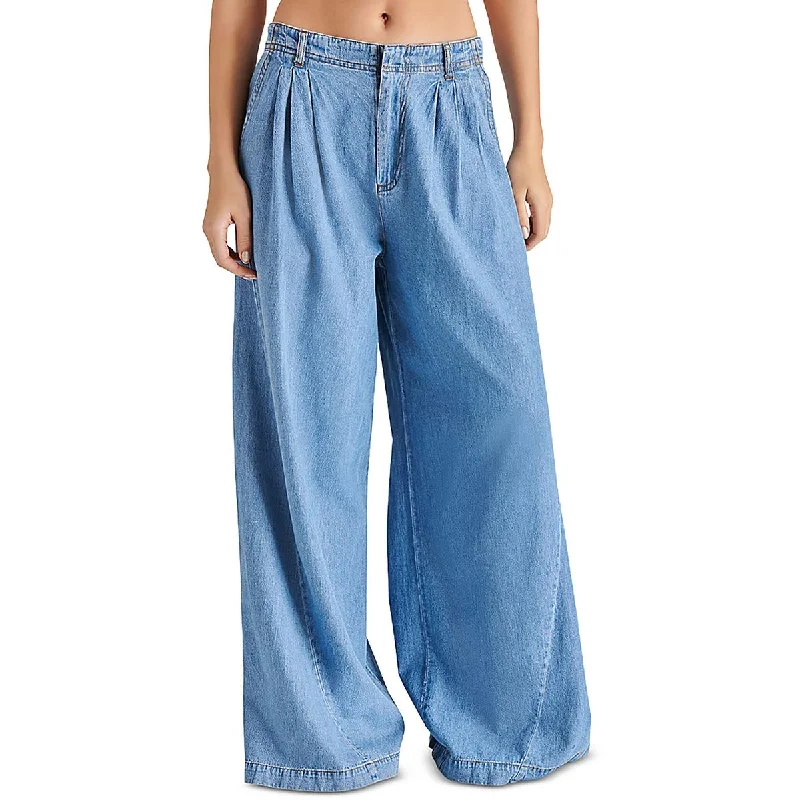 light fit pants -Womens Pleated Denim Wide Leg Pants