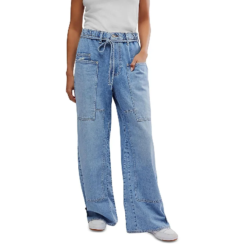 maternity glow pants -Womens Pockets Denim Wide Leg Jeans